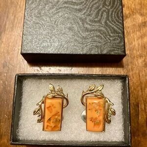 Collector’s Vintage Coro Coral Leaf Confetti Lucite Clip on Earrings